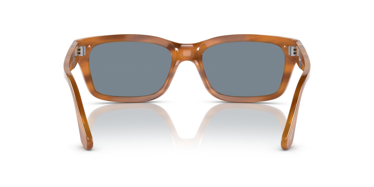 Occhiali da sole Persol PO 3301S (960/56) colore striato marrone forma rettangolare lenti blu