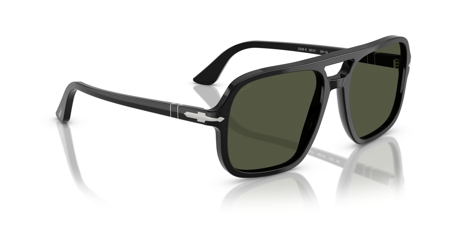 Occhiali da sole Persol PO 3328S (95/31) colore nero forma aviator lenti verde