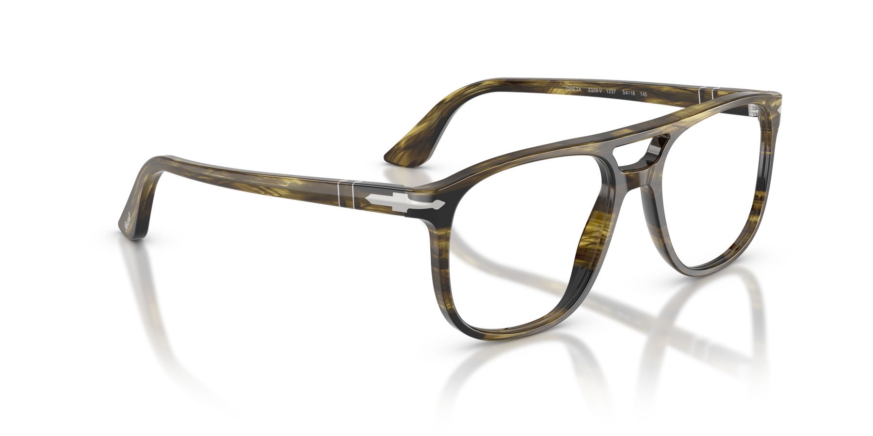 Eyeglasses Persol Greta PO 3329V (1237) color striped black & olive green shape aviator lenses lente demo