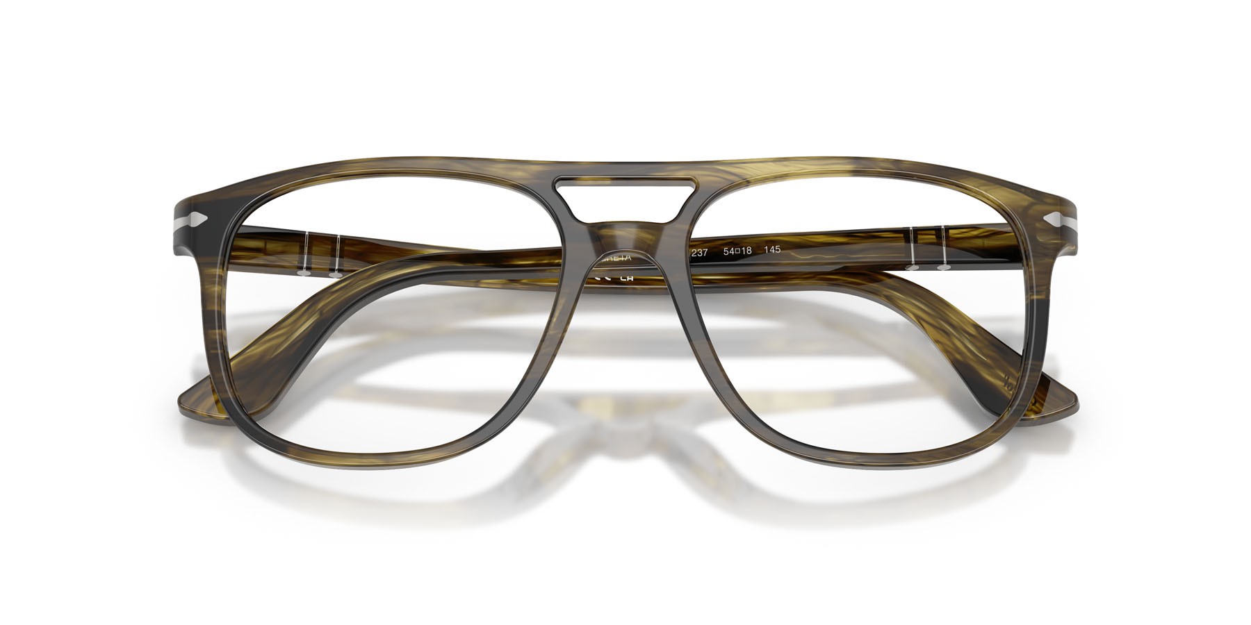Eyeglasses Persol Greta PO 3329V (1237) color striped black & olive green shape aviator lenses lente demo