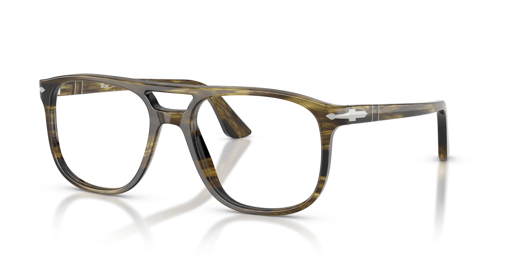 Eyeglasses Persol Greta PO 3329V (1237) color striped black & olive green shape aviator lenses lente demo