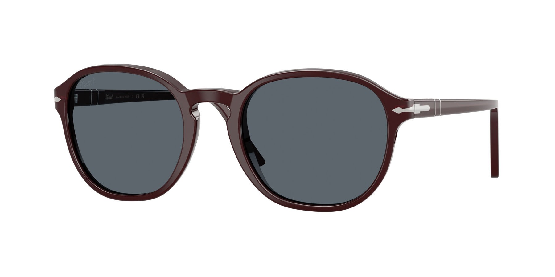 Occhiali da sole Persol PO 3343S (1241R5) colore borgogna opalino forma quadrato lenti blu