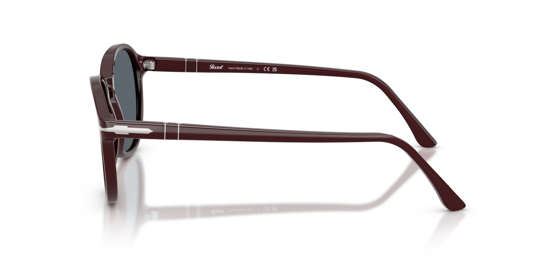 Occhiali da sole Persol PO 3343S (1241R5) colore borgogna opalino forma quadrato lenti blu