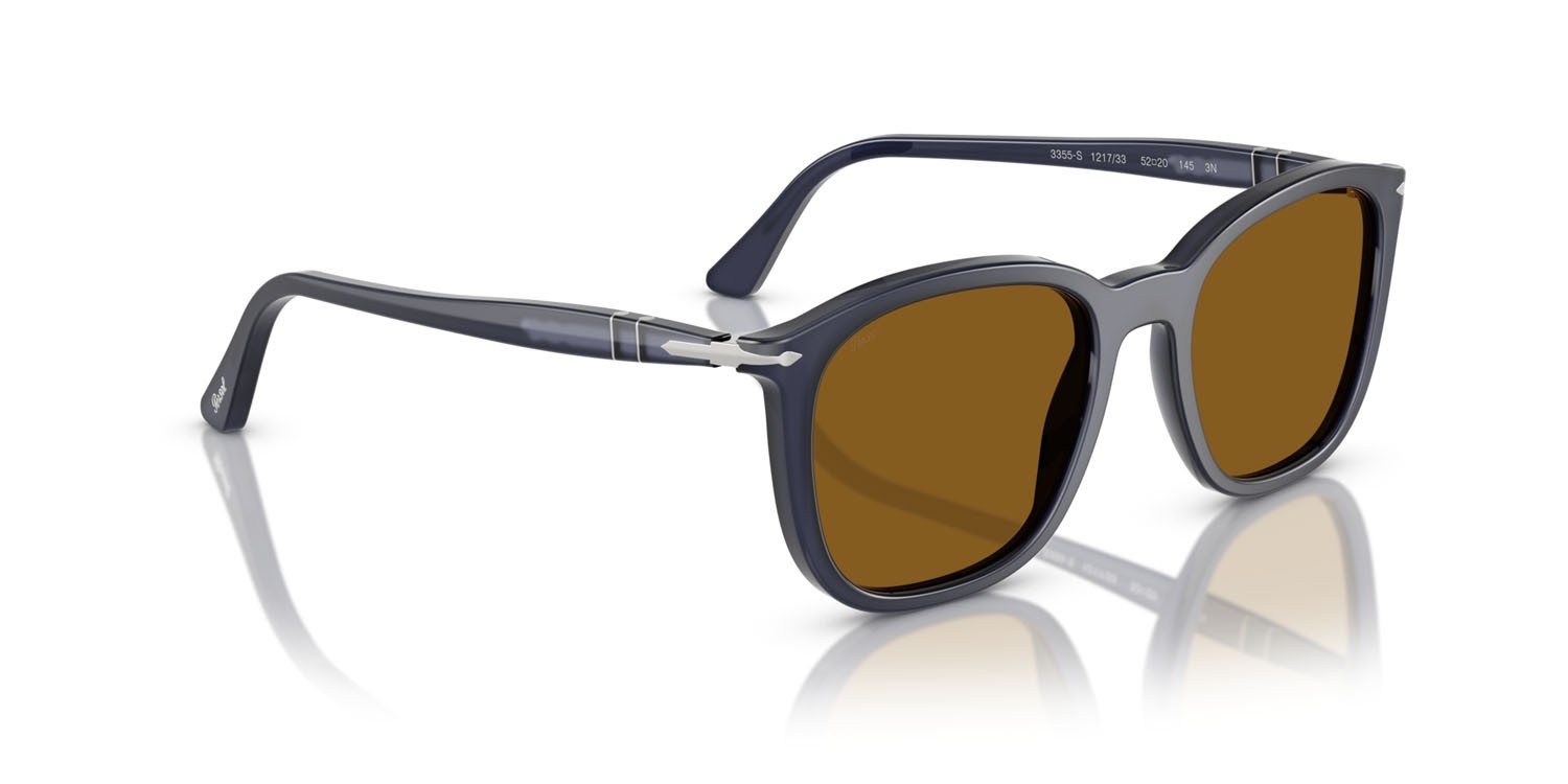 Sunglasses Persol PO 3355S (121733) color blu notte perlaceo shape square lenses marrone