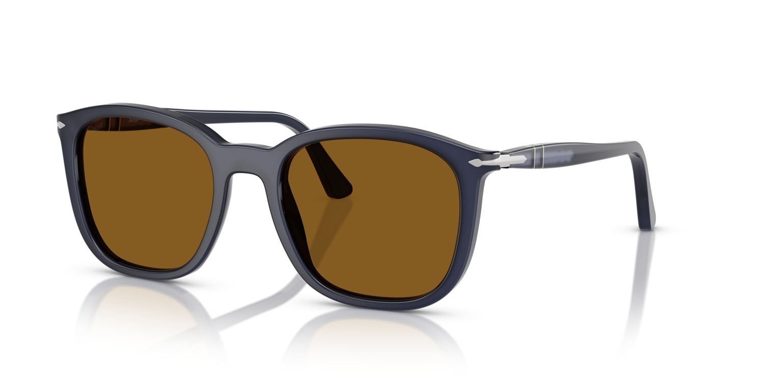 Sunglasses Persol PO 3355S (121733) color blu notte perlaceo shape square lenses marrone