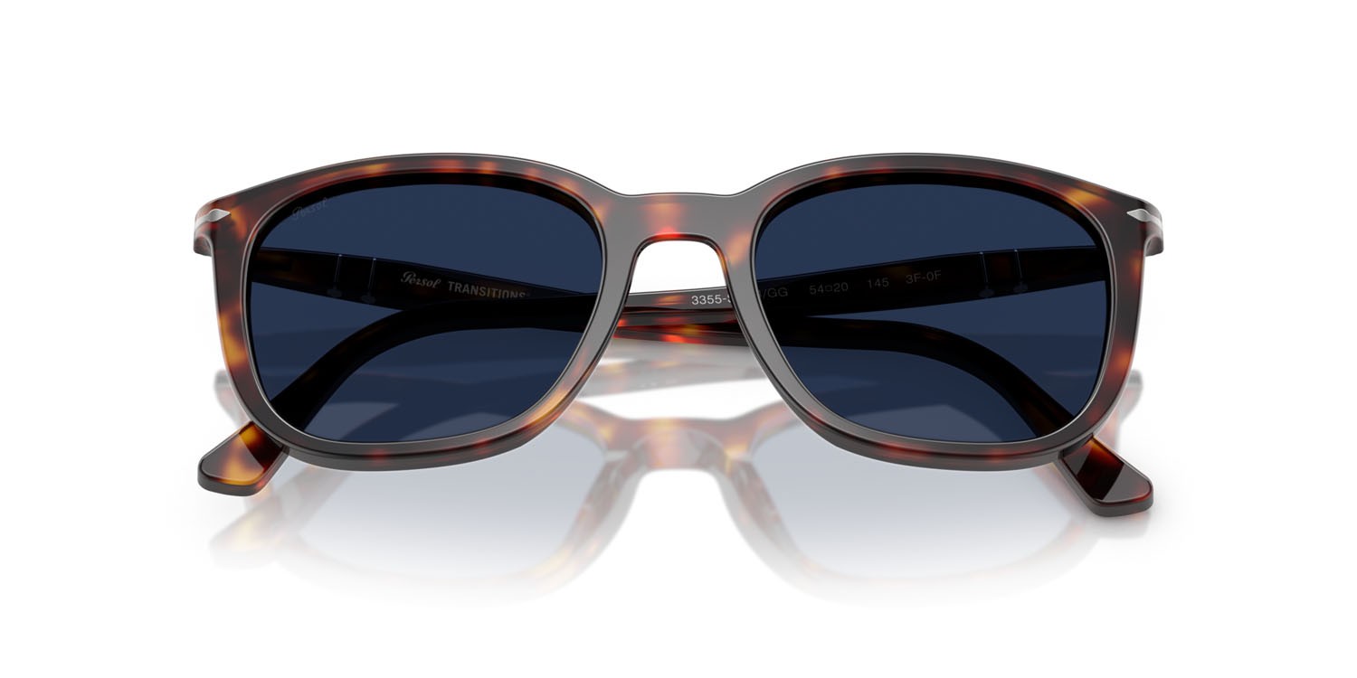 Occhiali da sole Persol PO 3355S (24/GG) colore havana forma quadrato lenti transitions 8 zaffiro
