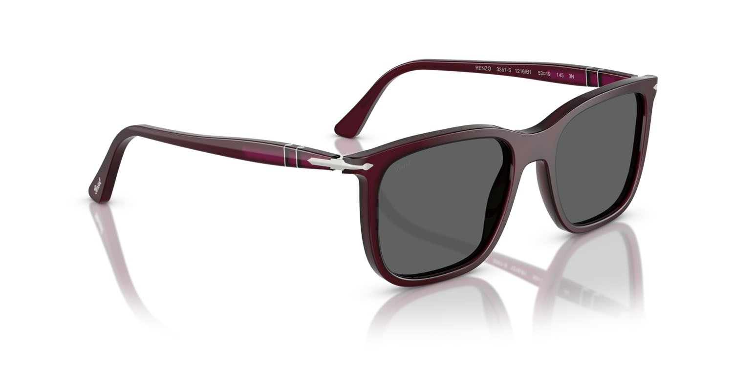 Sunglasses Persol Renzo PO 3357S (1216B1) color prugna perlaceo shape rectangle lenses grigio scuro