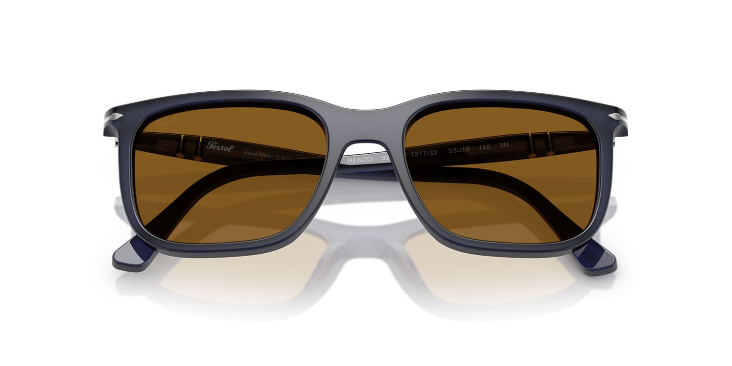 Occhiali da sole Persol Renzo PO 3357S (121733) colore blu notte perlaceo forma rettangolare lenti marrone