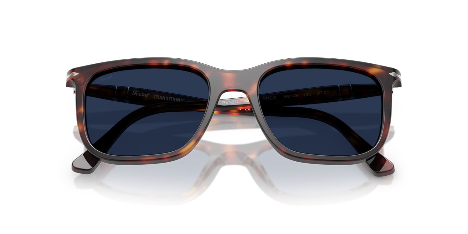 Occhiali da sole Persol Renzo PO 3357S (24/GG) colore havana forma rettangolare lenti transitions 8 zaffiro