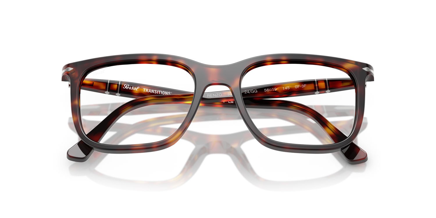 Occhiali da sole Persol Renzo PO 3357S (24/GG) colore havana forma rettangolare lenti transitions 8 zaffiro