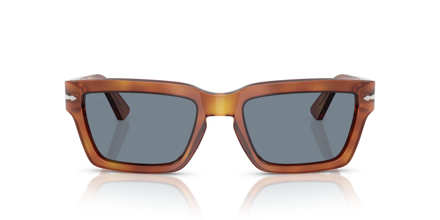 Occhiali da sole Persol PO 3363S (96/56) colore terra di siena forma rettangolare lenti blu