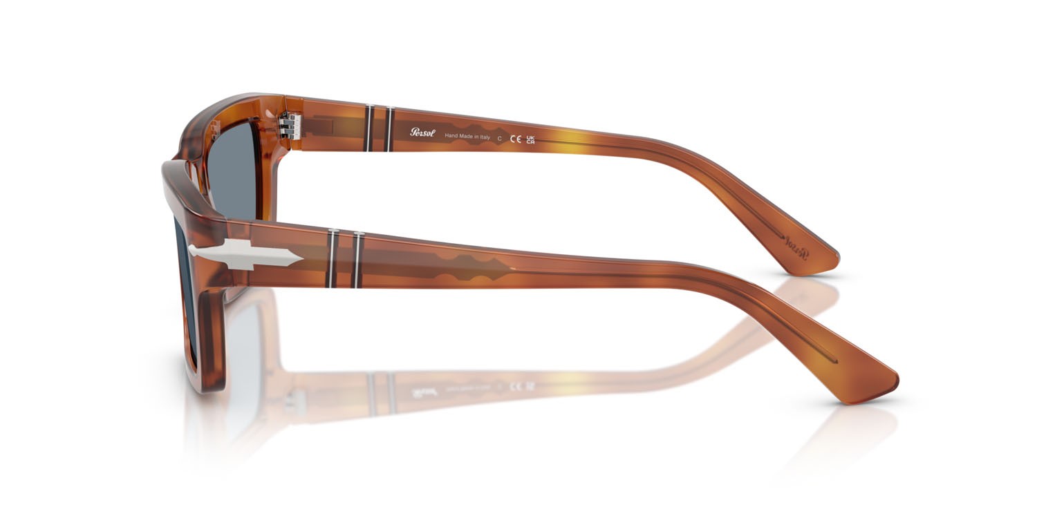 Occhiali da sole Persol PO 3363S (96/56) colore terra di siena forma rettangolare lenti blu