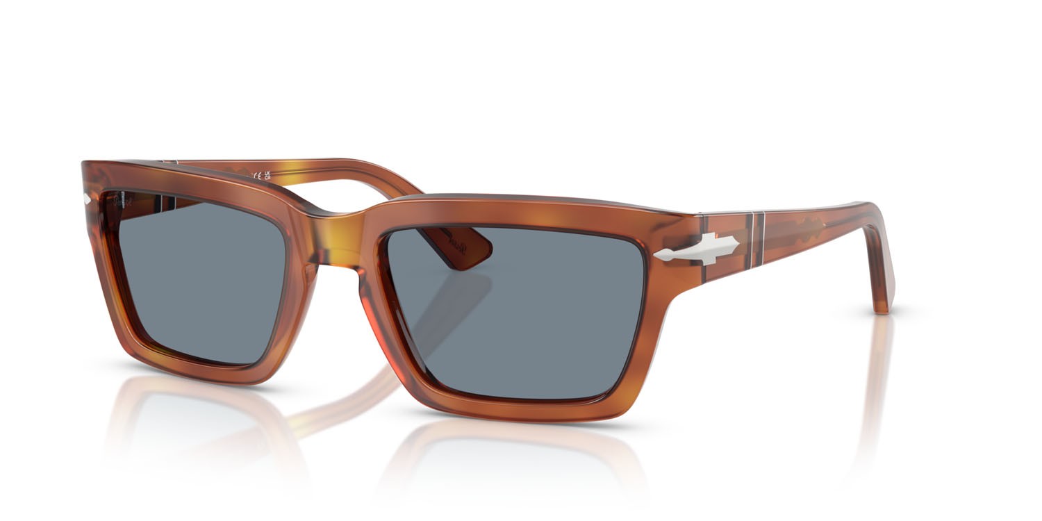 Occhiali da sole Persol PO 3363S (96/56) colore terra di siena forma rettangolare lenti blu