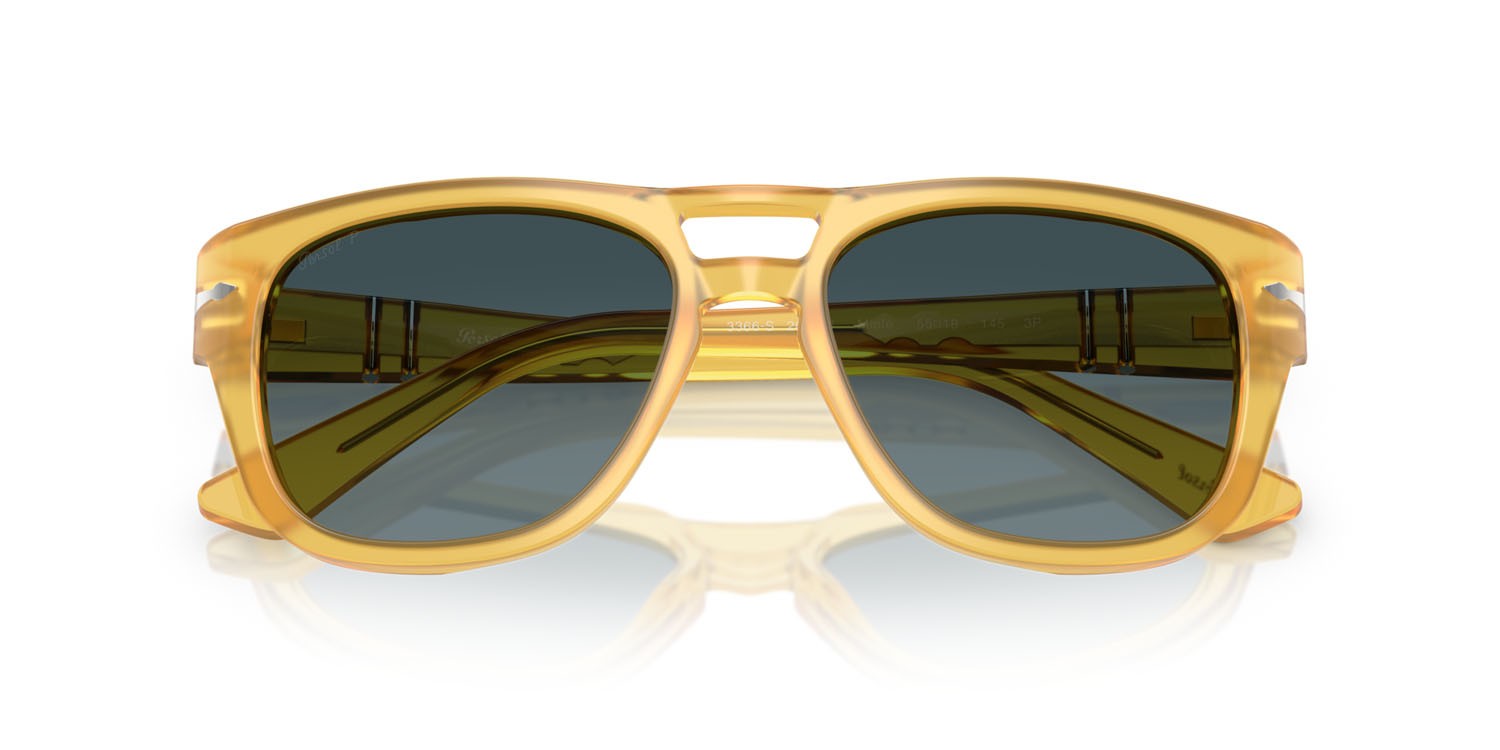 Sunglasses Persol PO 3366S (204/S3) color miele shape square lenses celeste sfumato blu scuro