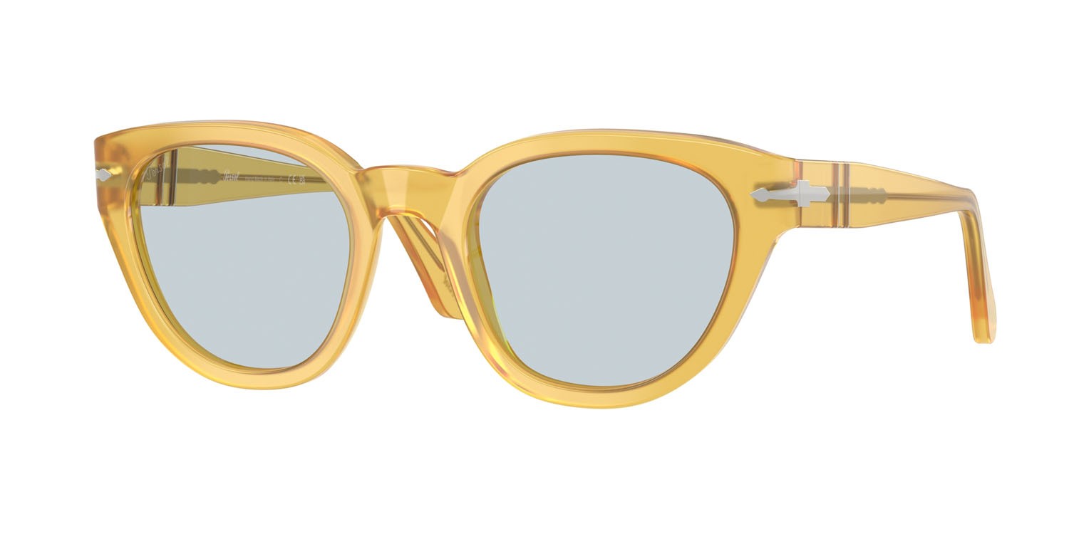 Occhiali da sole Persol PO 3379S (204/56) colore miele forma farfalla lenti blu vintage