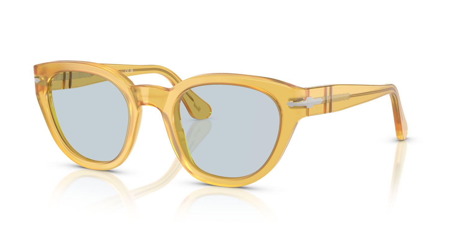 Occhiali da sole Persol PO 3379S (204/56) colore miele forma farfalla lenti blu vintage
