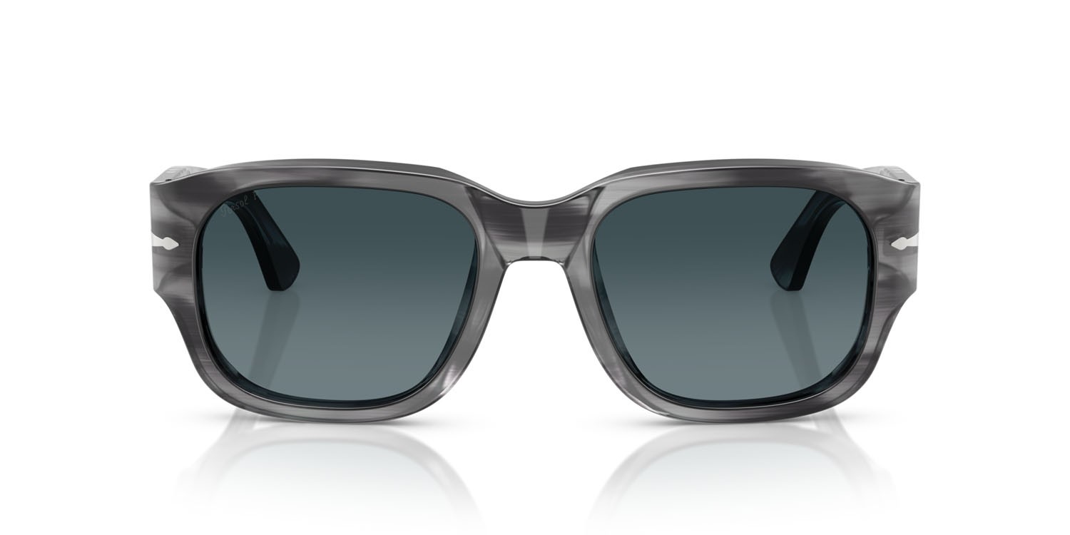 Occhiali da sole Persol PO 3380S (1192S3) colore striato grigio forma quadrato lenti celeste sfumato blu scuro