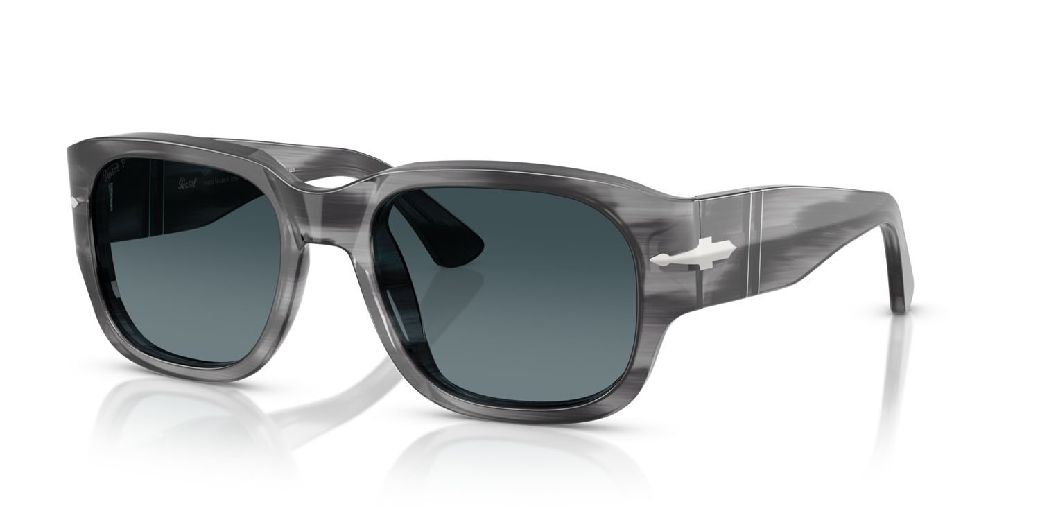 Occhiali da sole Persol PO 3380S (1192S3) colore striato grigio forma quadrato lenti celeste sfumato blu scuro