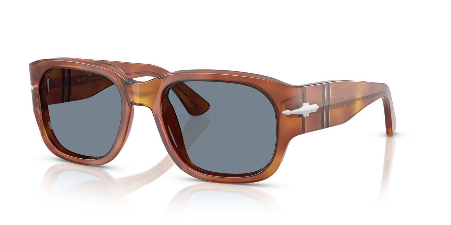 Sunglasses Persol PO 3380S (96/56) color terra di siena shape square lenses azzurro