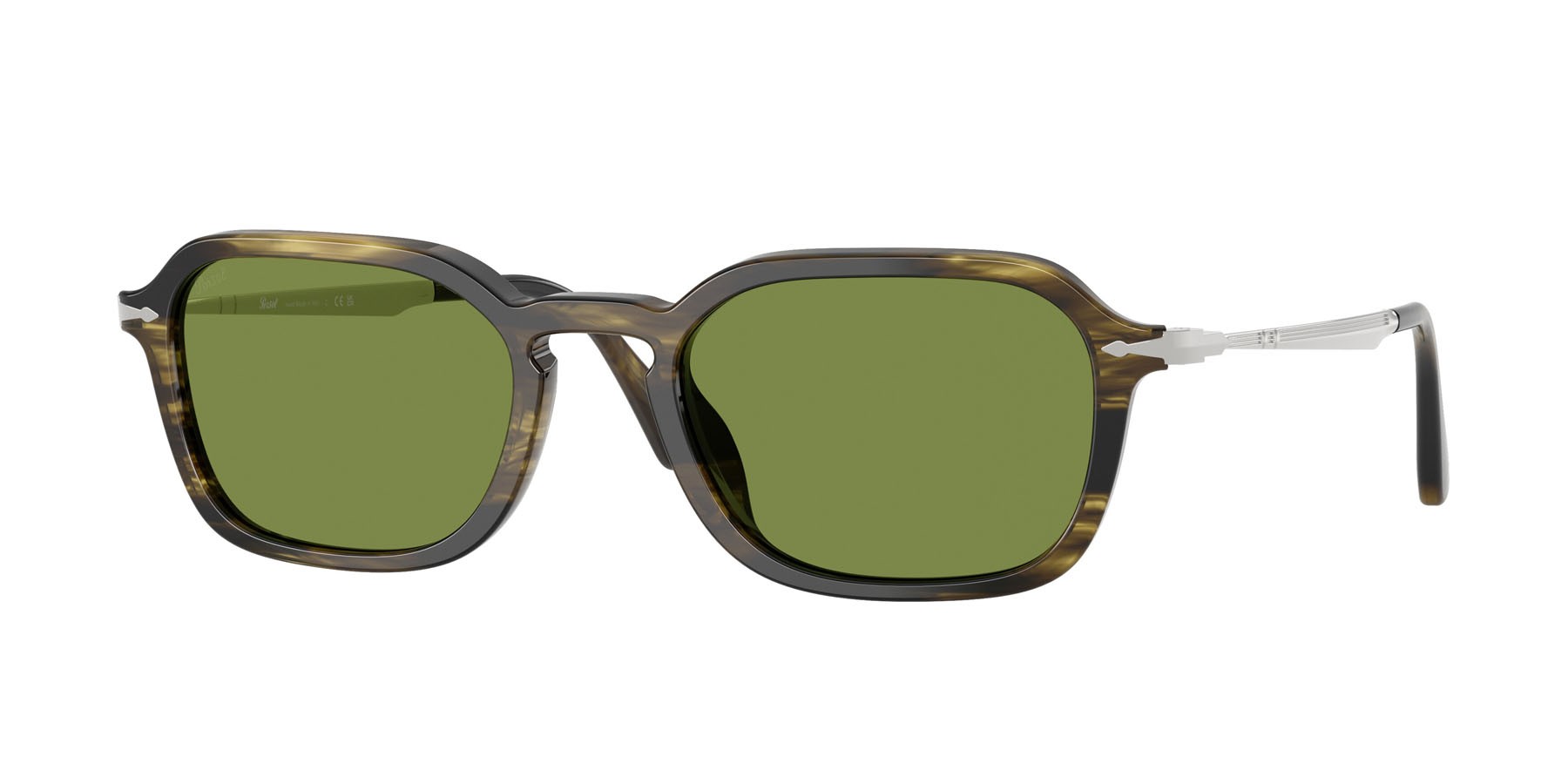 Occhiali da sole Persol PO 3381S (12374E) colore striped black & olive green forma pantos lenti verde