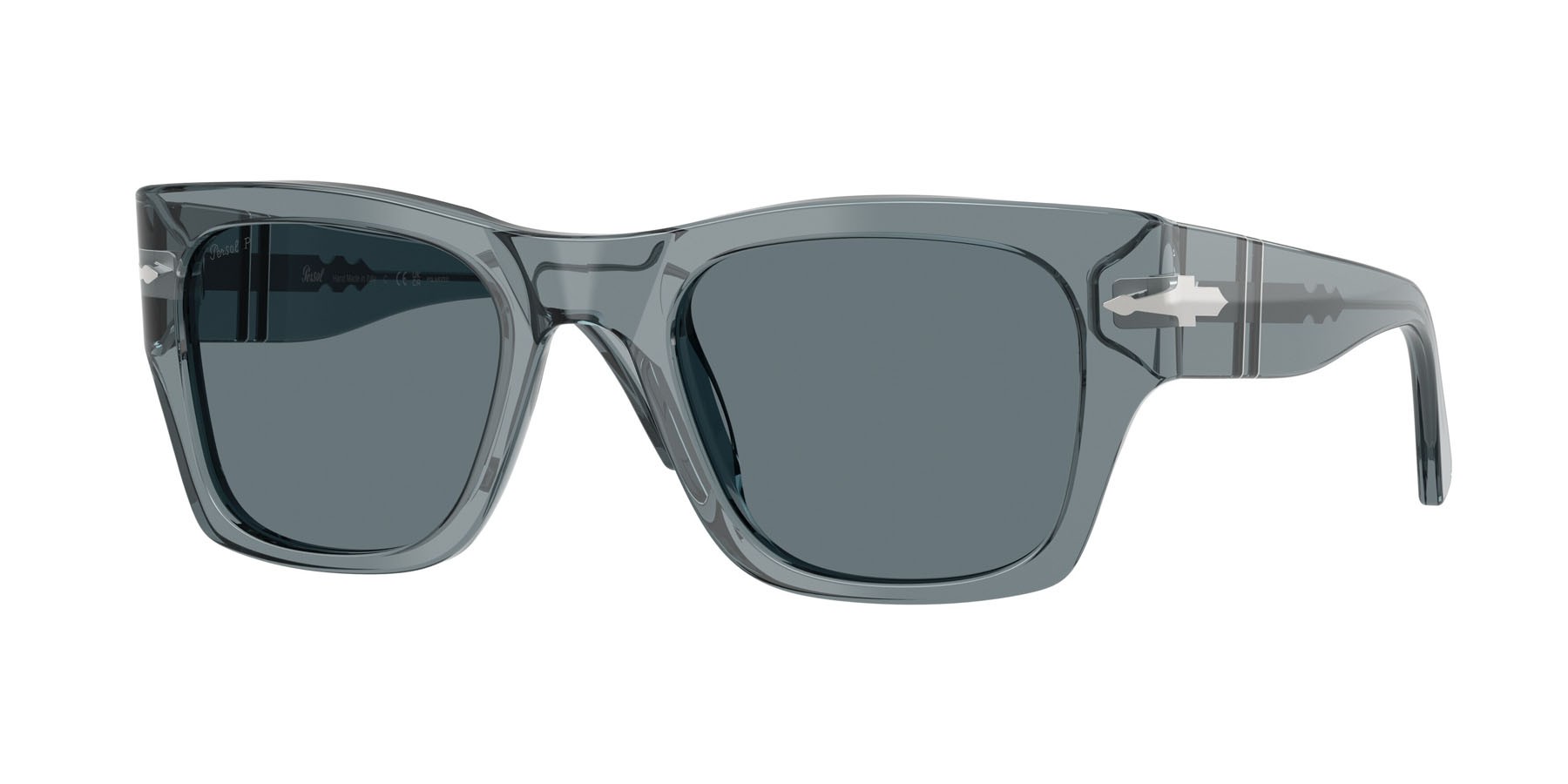 Occhiali da sole Persol PO 3384S (12273R) colore transparent ocean forma quadrato lenti polarizzata blu scuro