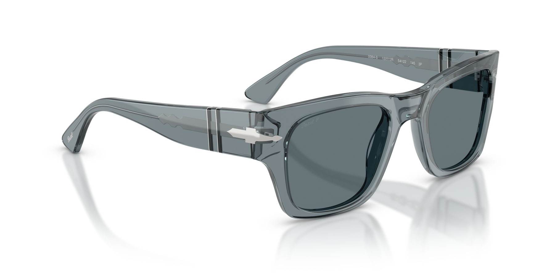 Occhiali da sole Persol PO 3384S (12273R) colore transparent ocean forma quadrato lenti polarizzata blu scuro