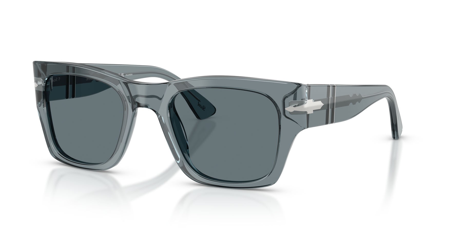 Occhiali da sole Persol PO 3384S (12273R) colore transparent ocean forma quadrato lenti polarizzata blu scuro