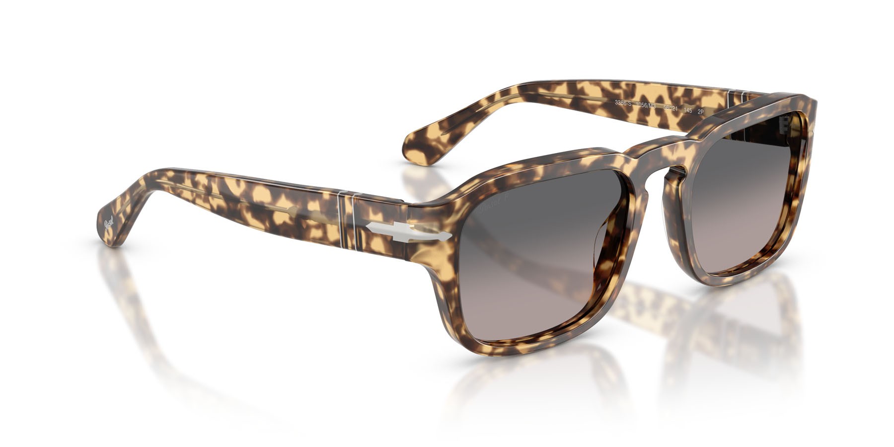 Occhiali da sole Persol PO 3386S (1056M3) colore marrone beige tartarugato forma quadrato lenti polar grigia sfumata