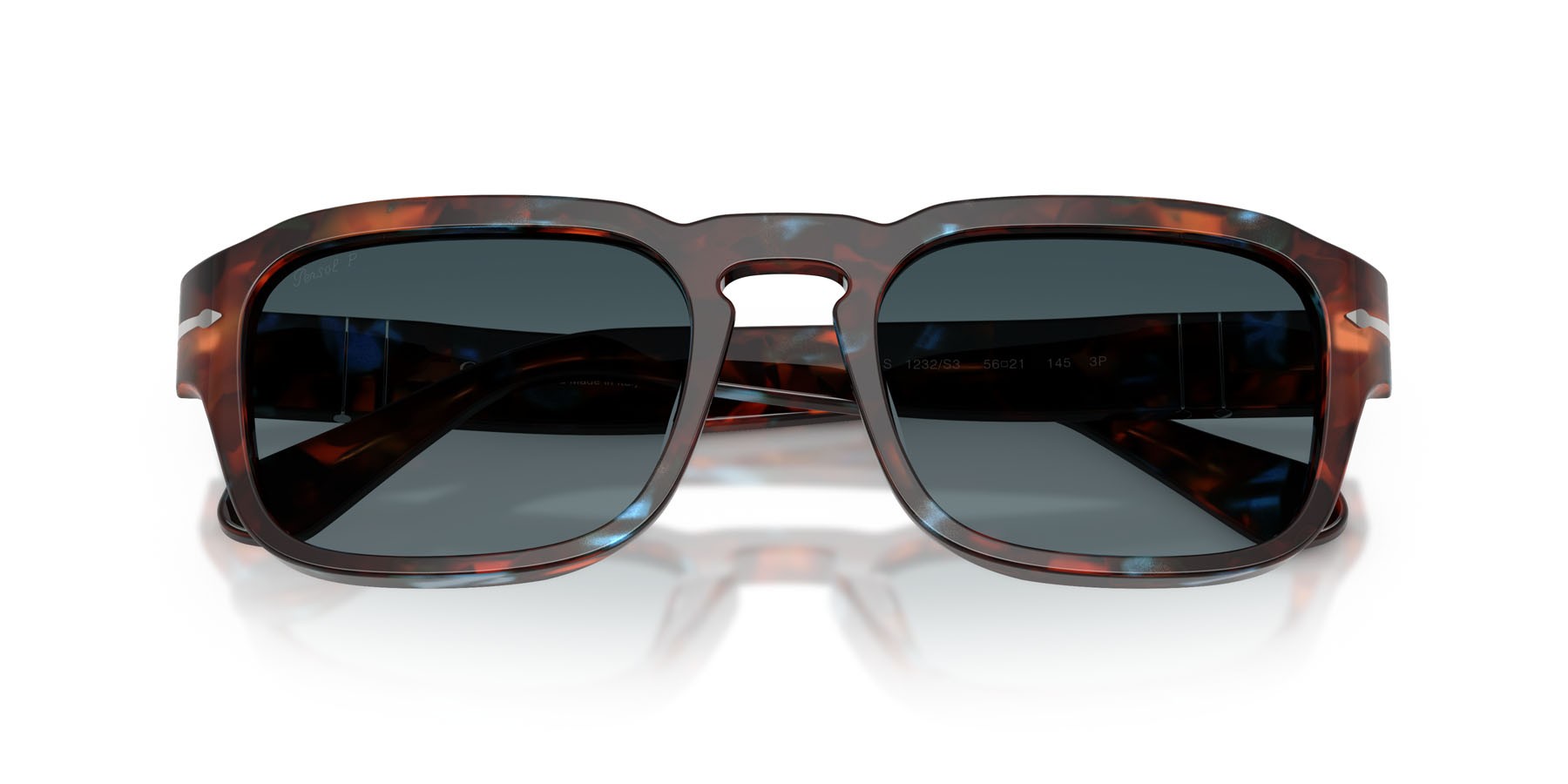 Occhiali da sole Persol PO 3386S (1232S3) colore tortoise brown & pearl blue forma quadrato lenti polar blu sfumata