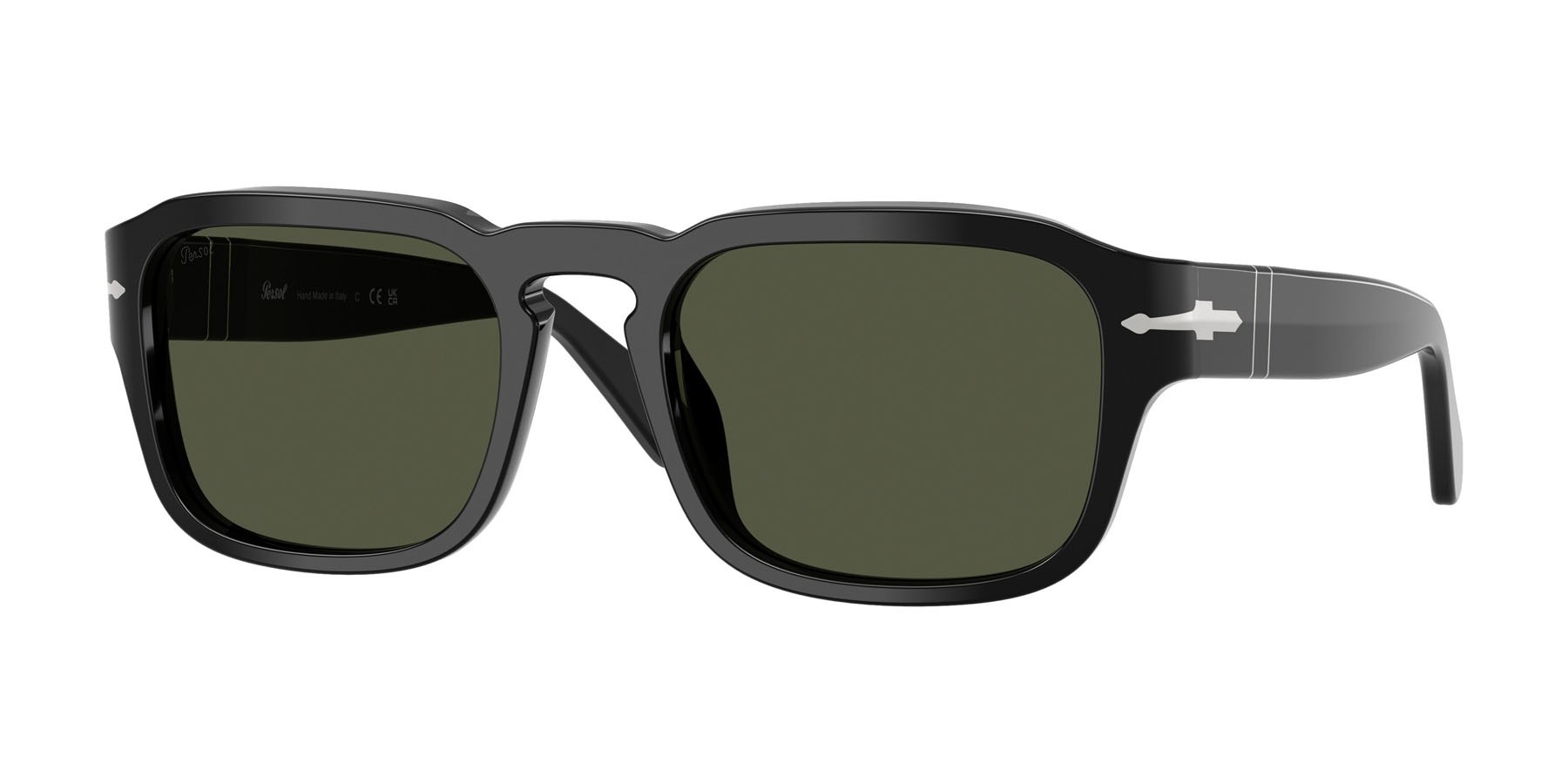 Occhiali da sole Persol PO 3386S (95/31) colore nero forma quadrato lenti verde