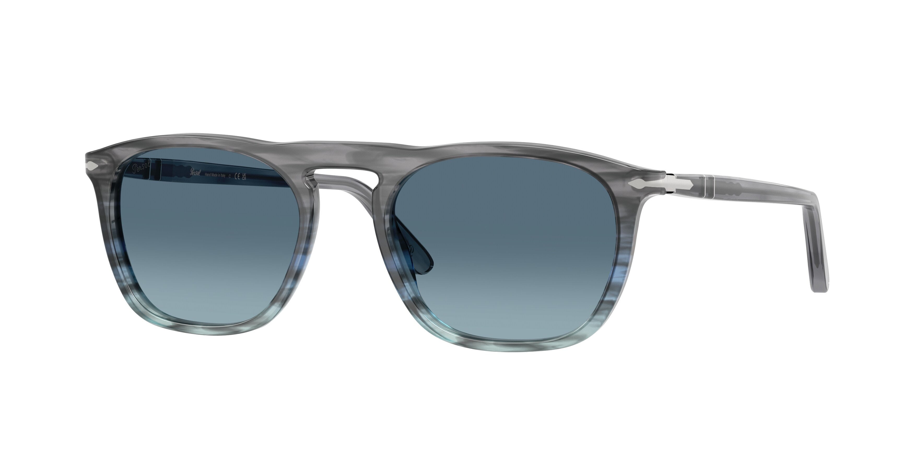 Occhiali da sole Persol Gae PO 3391S (1205Q8) colore striato grigio forma quadrato lenti azzurro sfumato blu