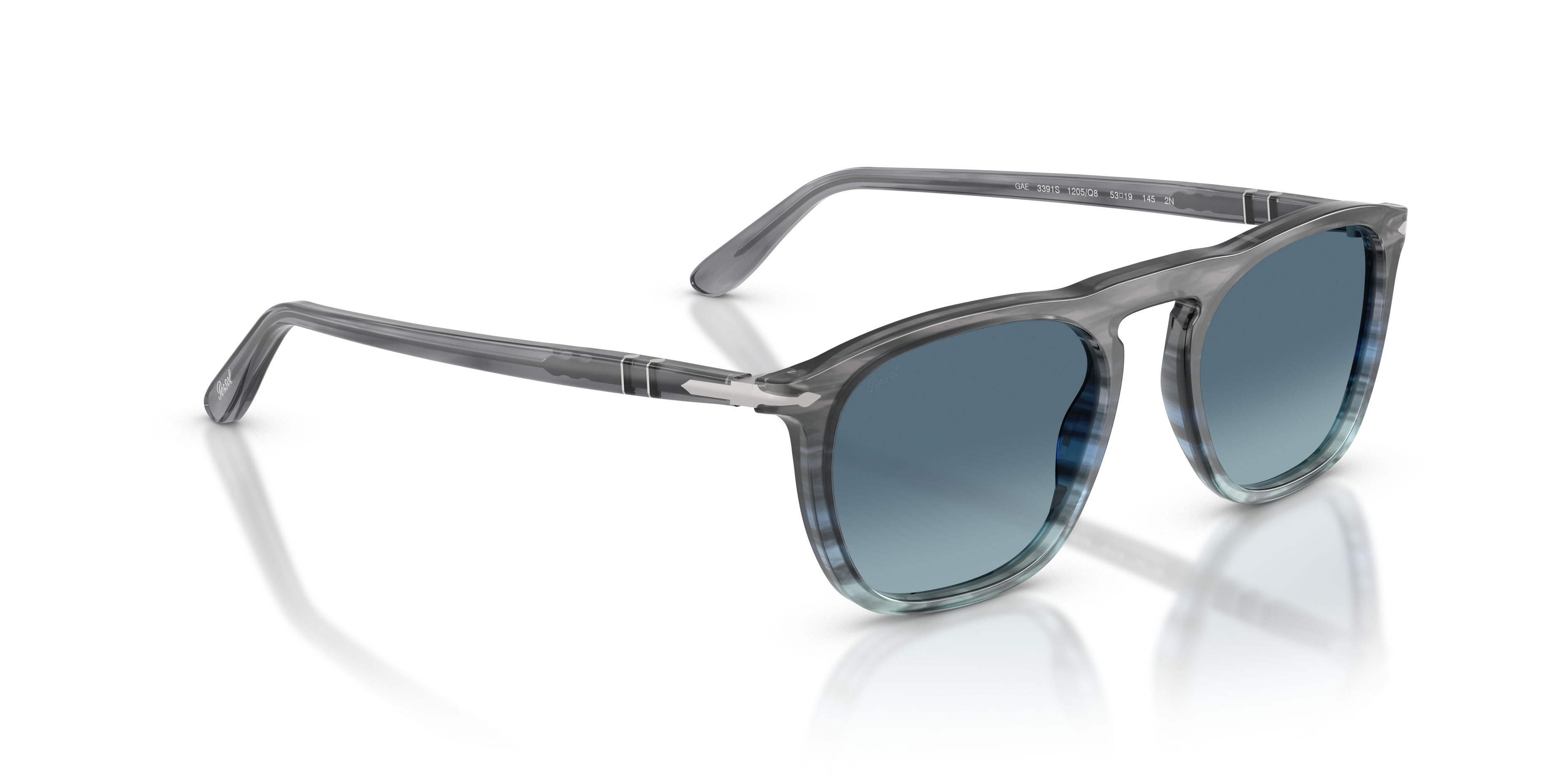 Occhiali da sole Persol Gae PO 3391S (1205Q8) colore striato grigio forma quadrato lenti azzurro sfumato blu