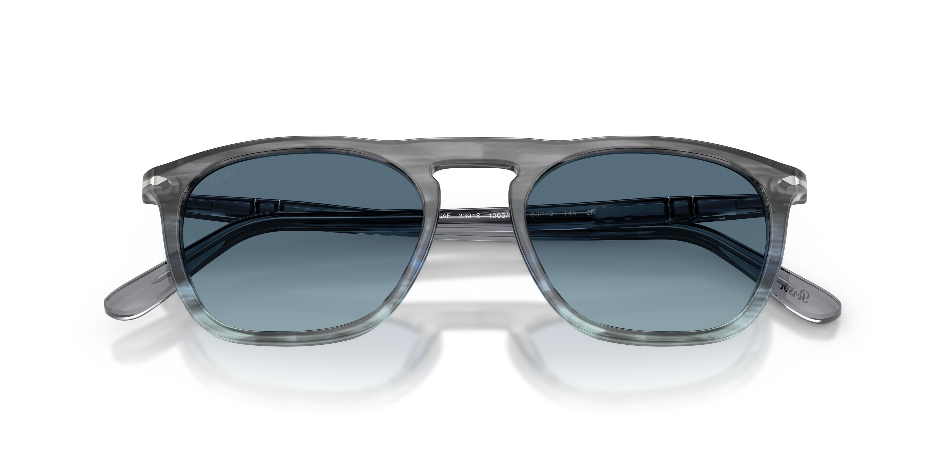 Occhiali da sole Persol Gae PO 3391S (1205Q8) colore striato grigio forma quadrato lenti azzurro sfumato blu