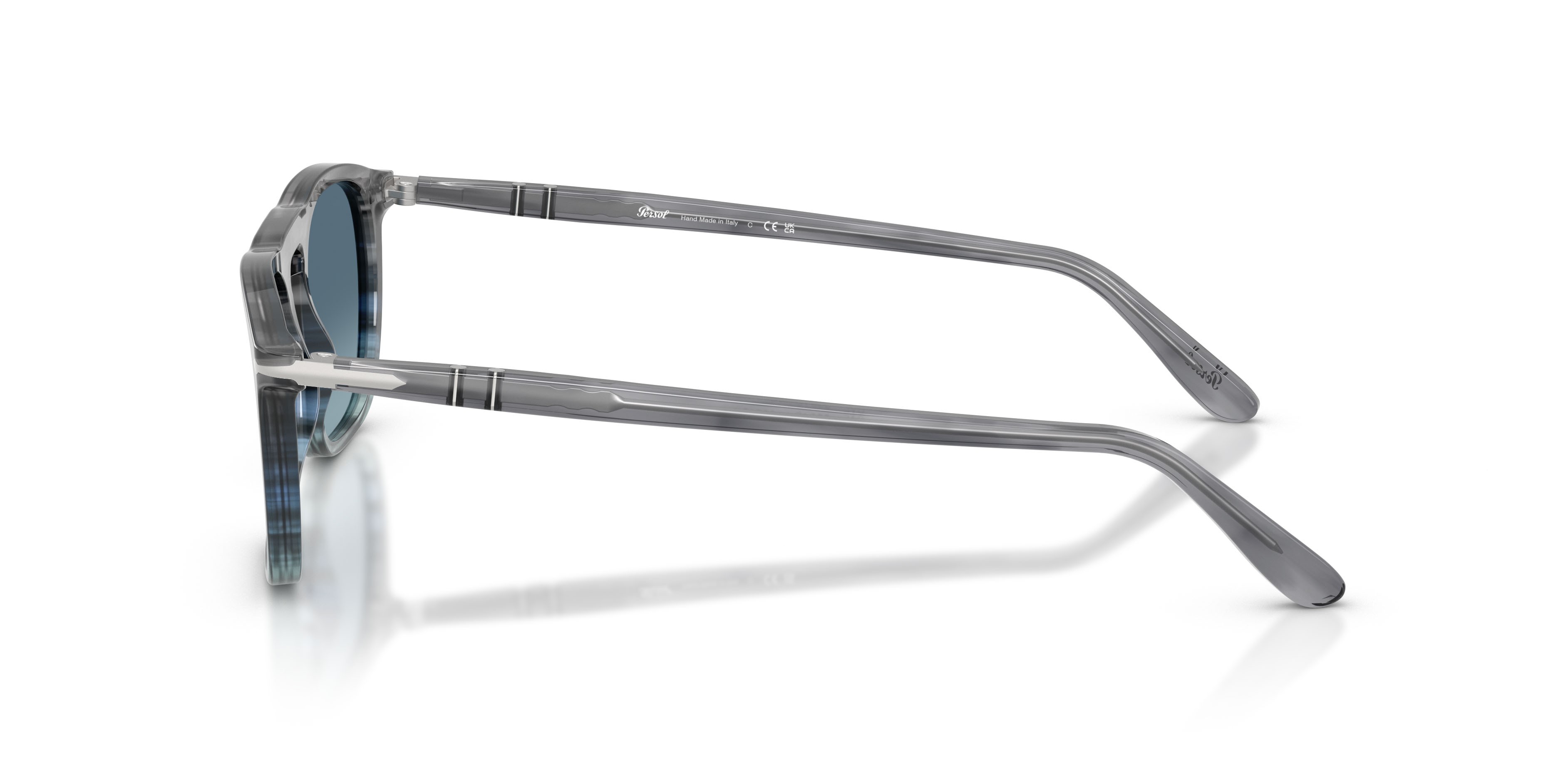 Occhiali da sole Persol Gae PO 3391S (1205Q8) colore striato grigio forma quadrato lenti azzurro sfumato blu