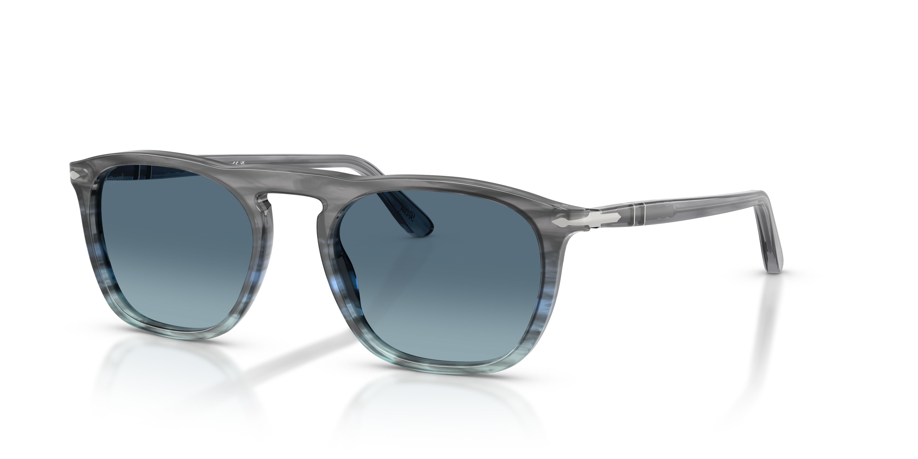 Occhiali da sole Persol Gae PO 3391S (1205Q8) colore striato grigio forma quadrato lenti azzurro sfumato blu