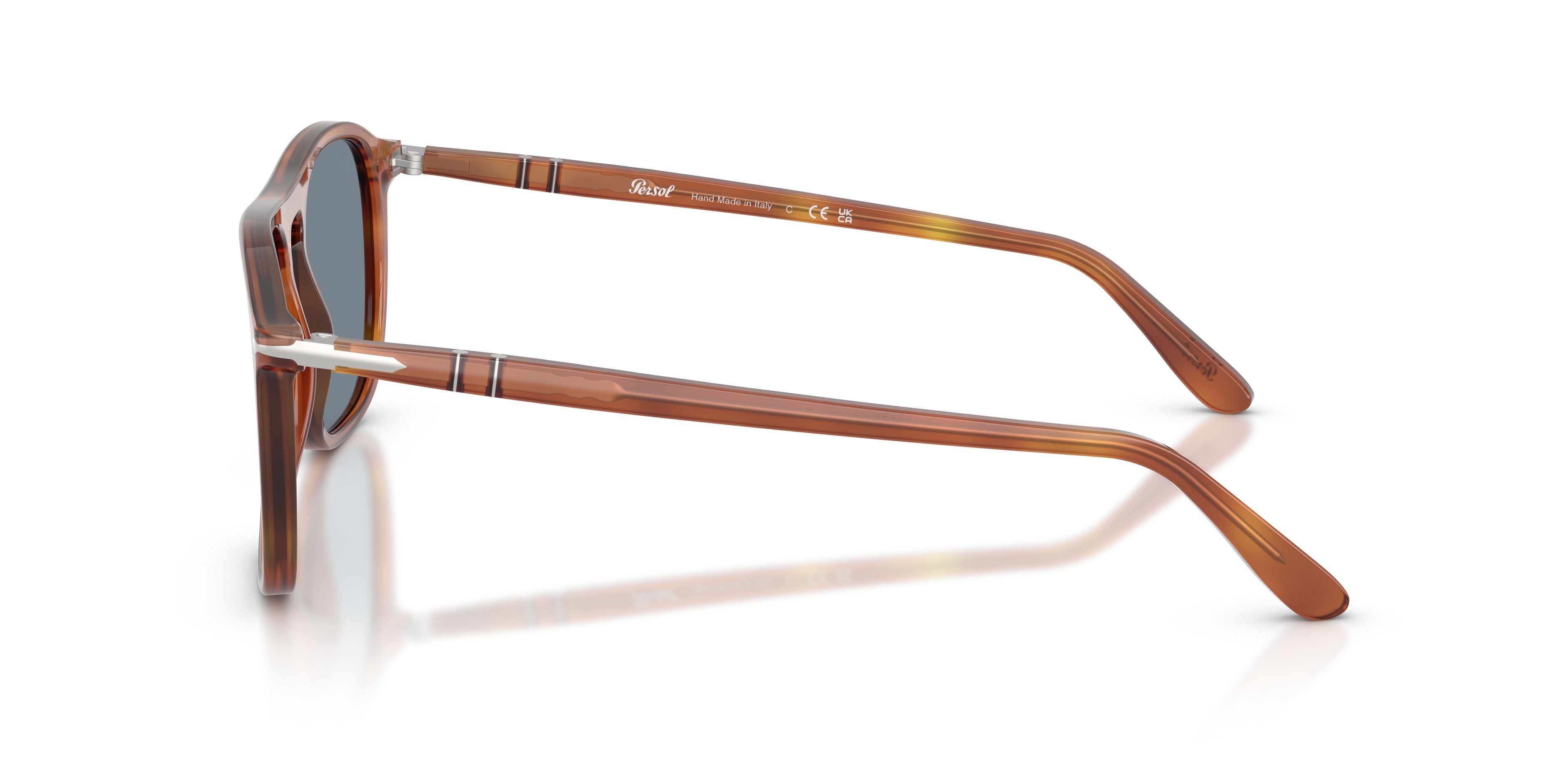 Occhiali da sole Persol PO 3392S (96/56) colore terra di siena forma quadrato lenti azzurro