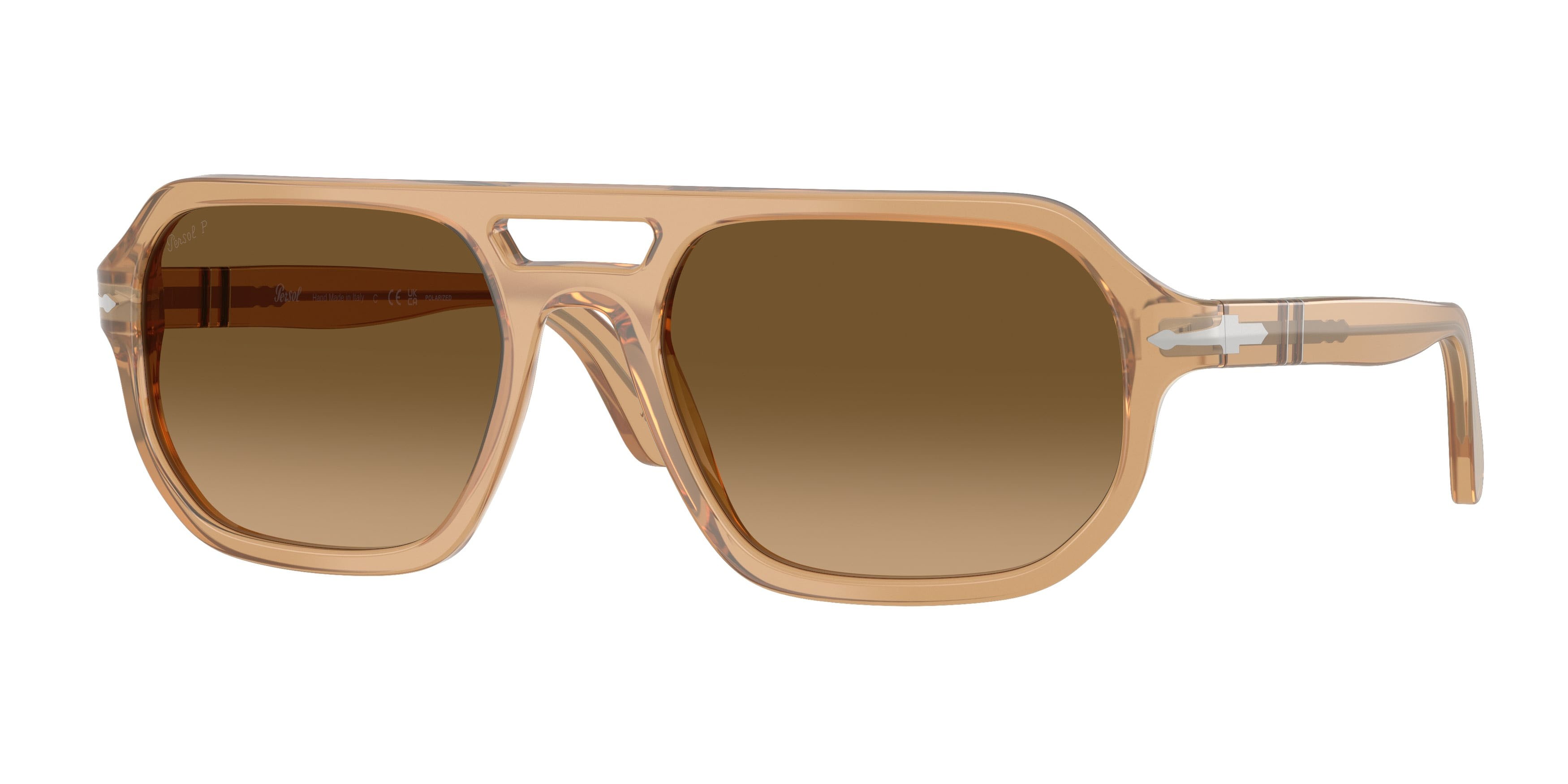 Occhiali da sole Persol Guido PO 3393S (1169M2) colore beige opalino forma quadrato lenti marrone sfumato nero