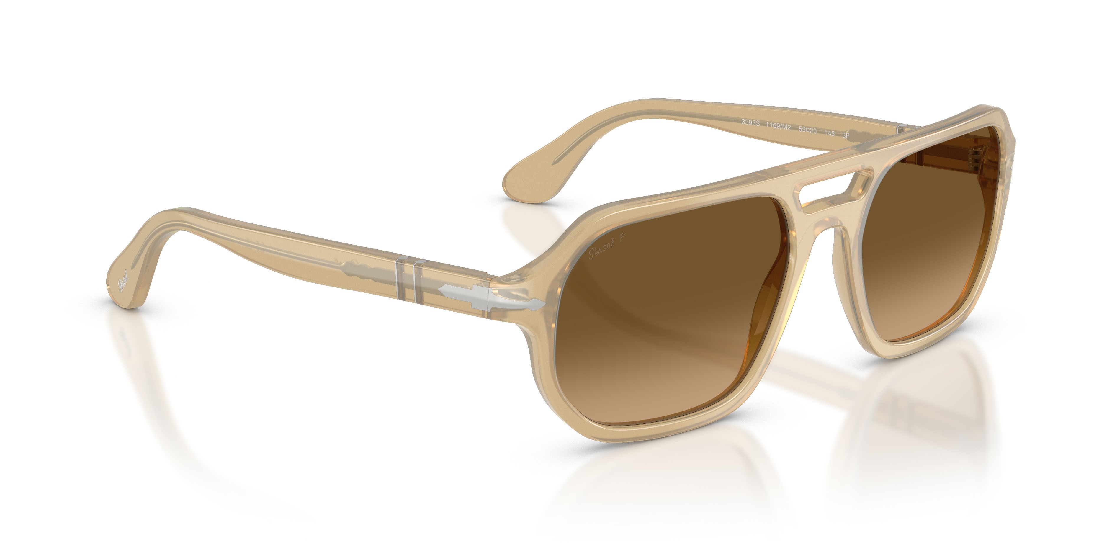 Occhiali da sole Persol Guido PO 3393S (1169M2) colore beige opalino forma quadrato lenti marrone sfumato nero