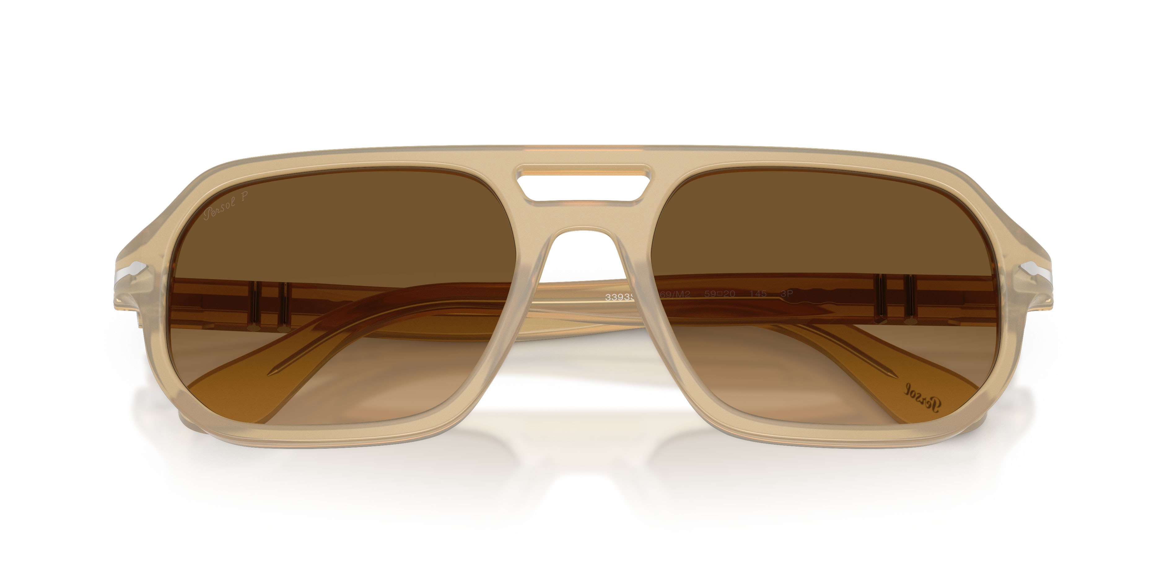 Occhiali da sole Persol Guido PO 3393S (1169M2) colore beige opalino forma quadrato lenti marrone sfumato nero