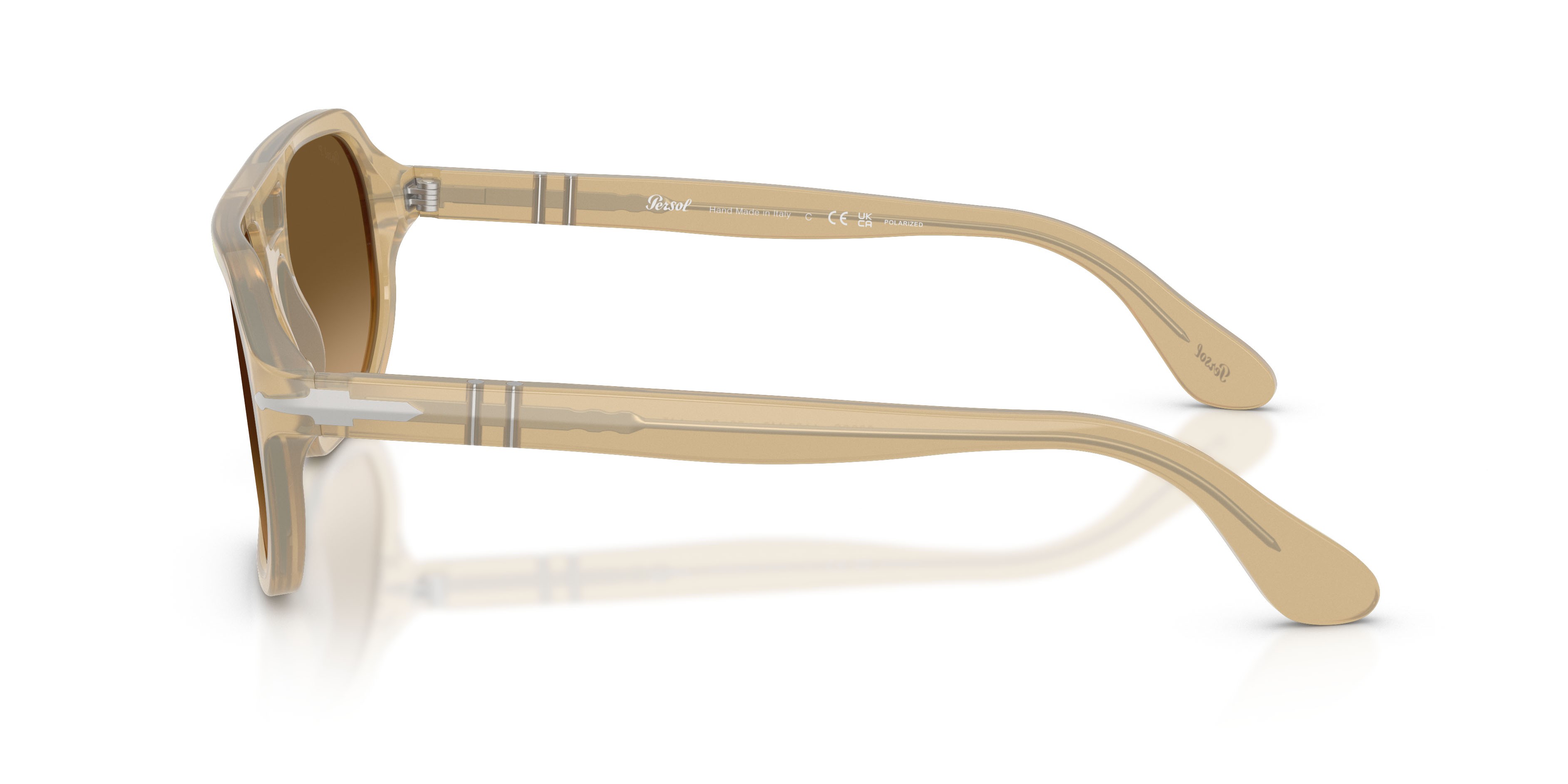 Occhiali da sole Persol Guido PO 3393S (1169M2) colore beige opalino forma quadrato lenti marrone sfumato nero