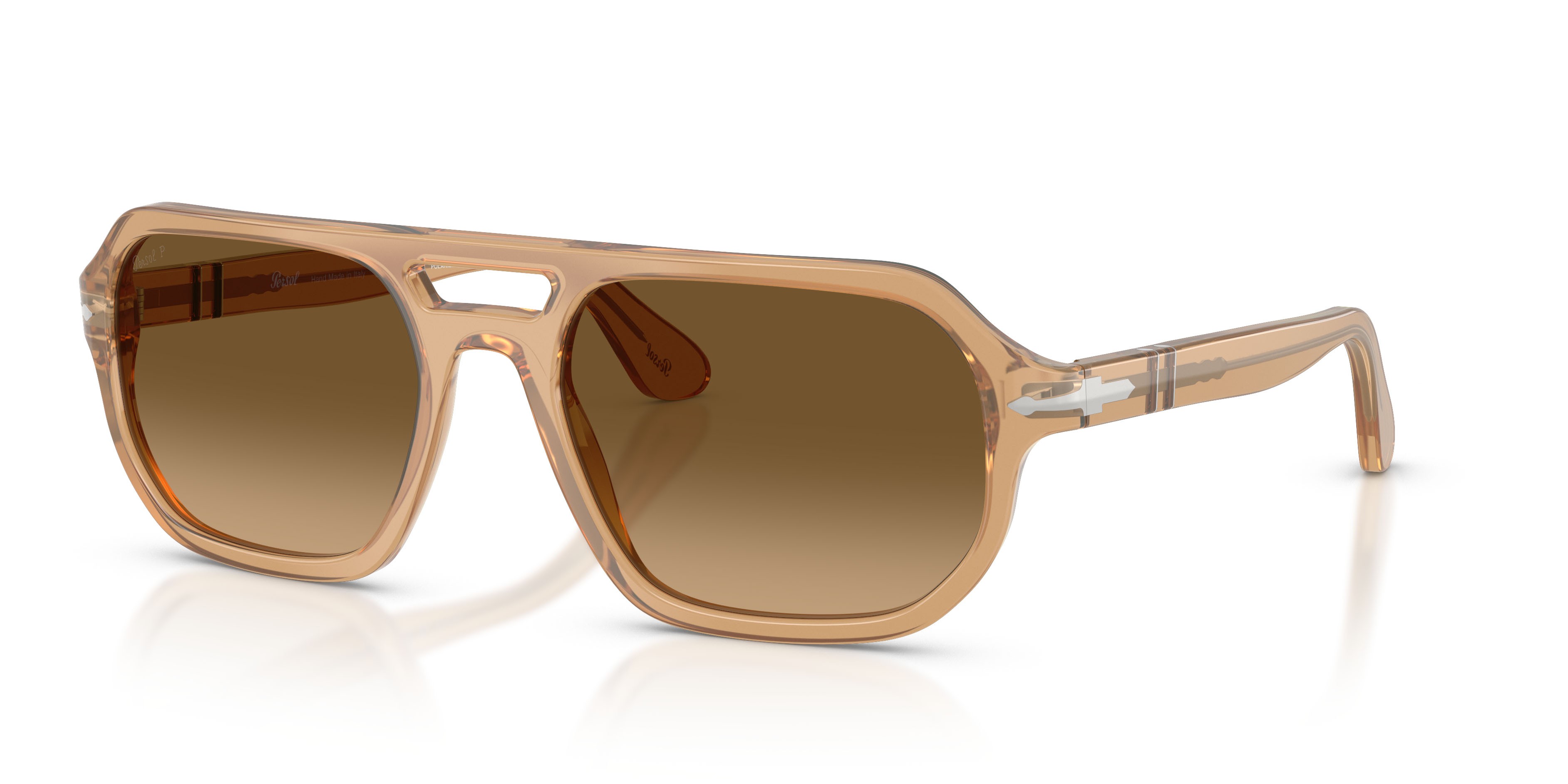 Occhiali da sole Persol Guido PO 3393S (1169M2) colore beige opalino forma quadrato lenti marrone sfumato nero