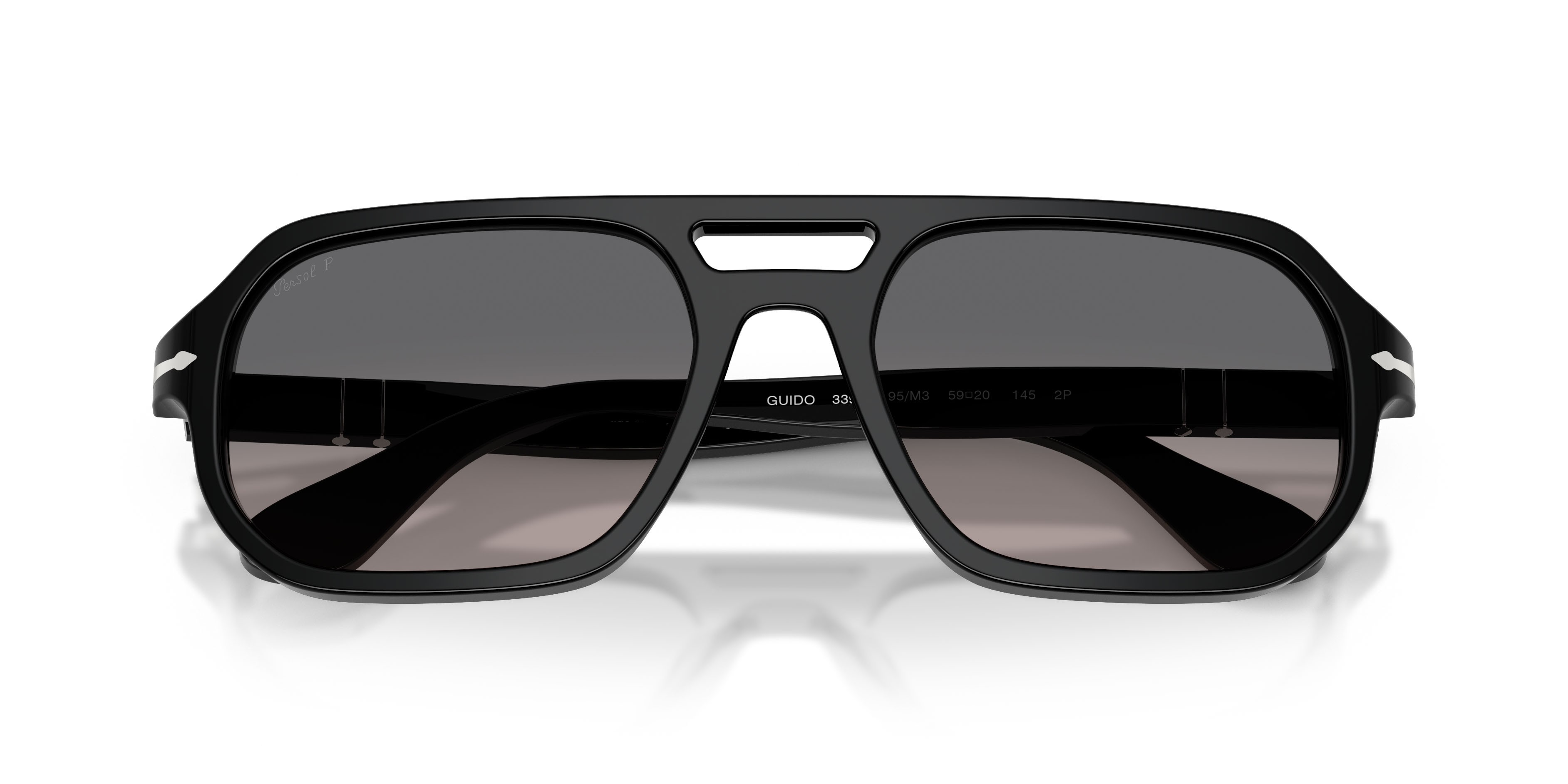 Occhiali da sole Persol Guido PO 3393S (95/M3) colore nero forma quadrato lenti polarizzata grigio sfumato