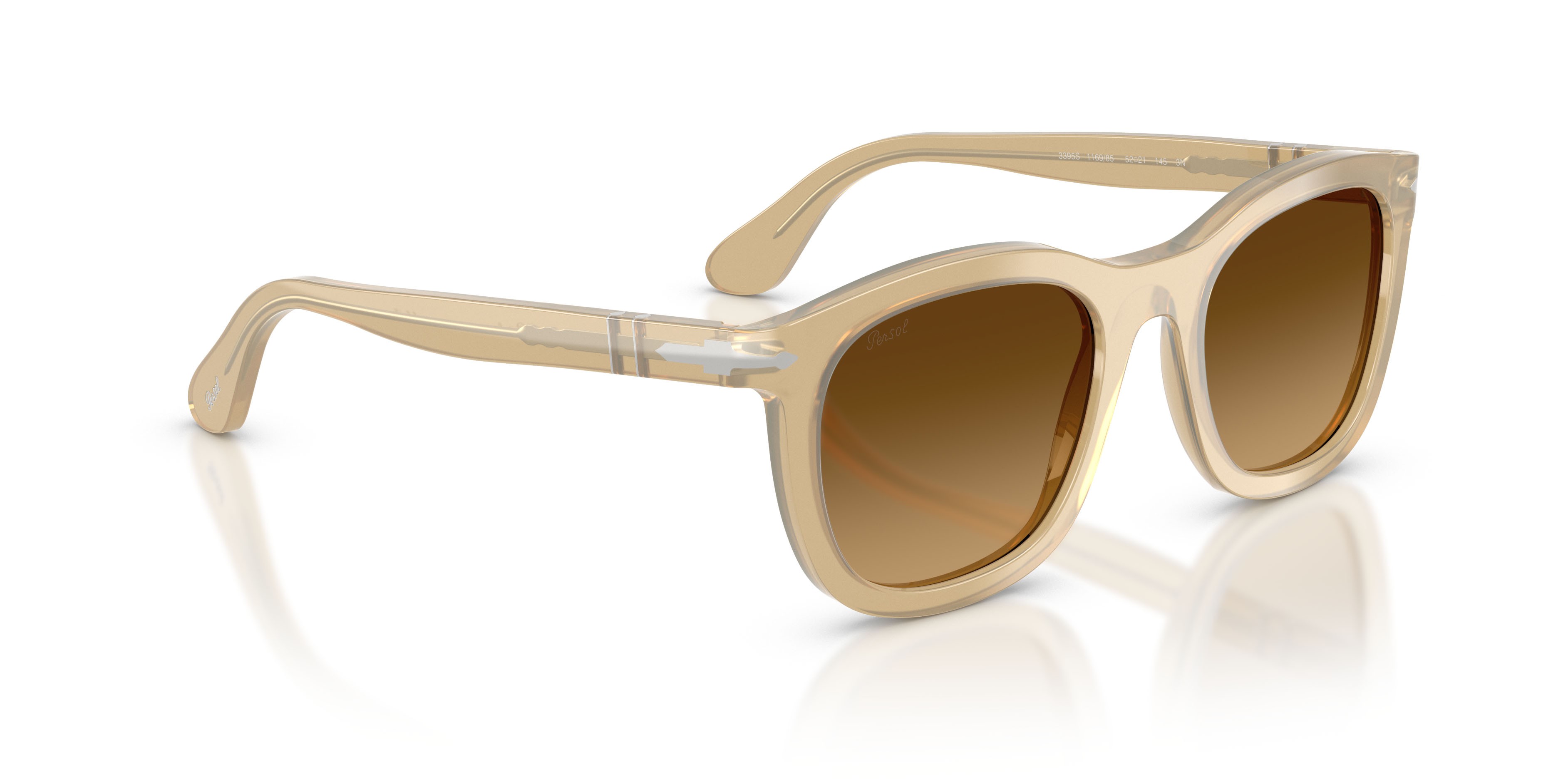 Sunglasses Persol PO 3395S (116985) color beige opalino shape pantos lenses marrone chiaro sfumato marrone scuro