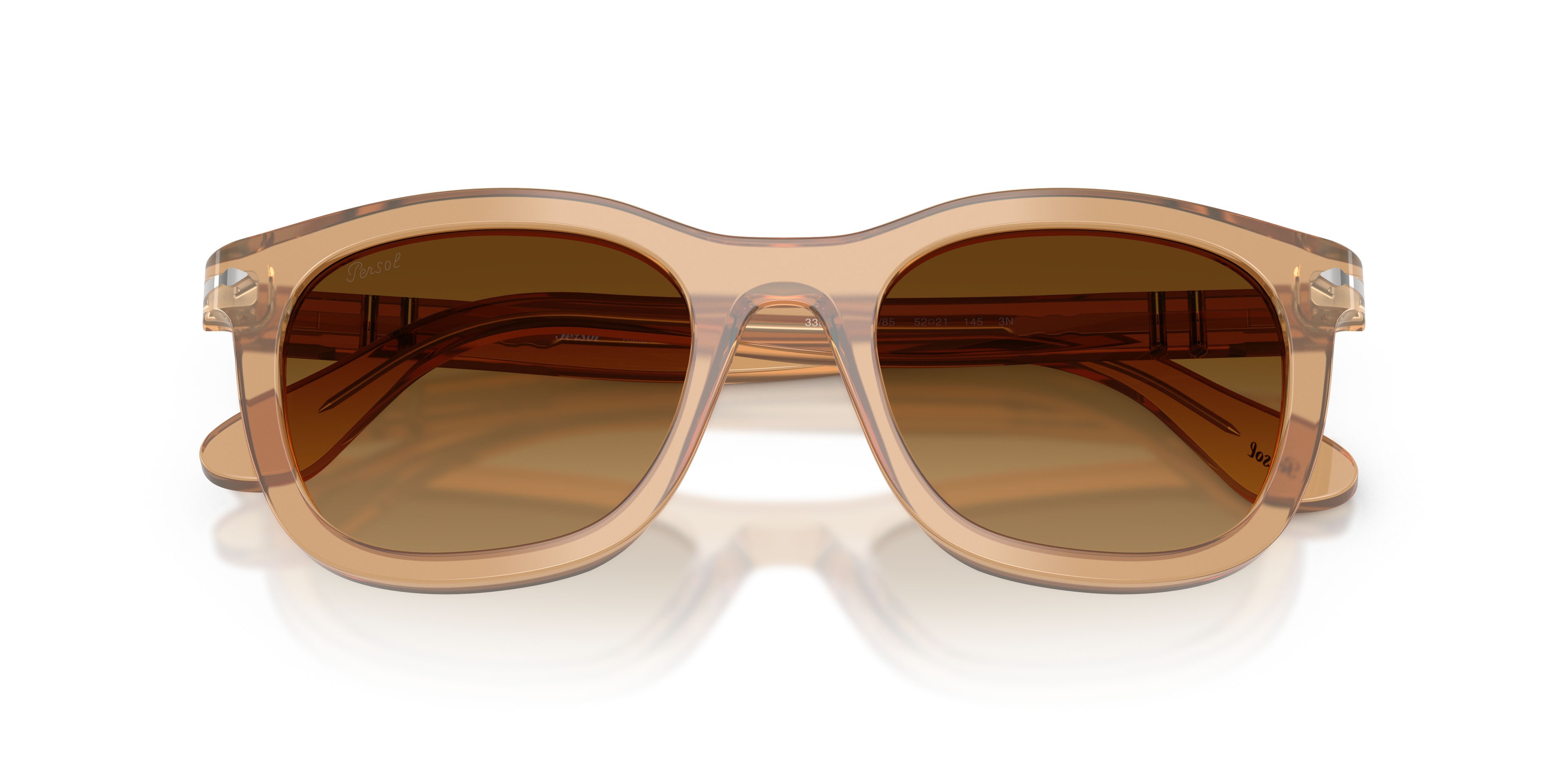 Sunglasses Persol PO 3395S (116985) color beige opalino shape pantos lenses marrone chiaro sfumato marrone scuro