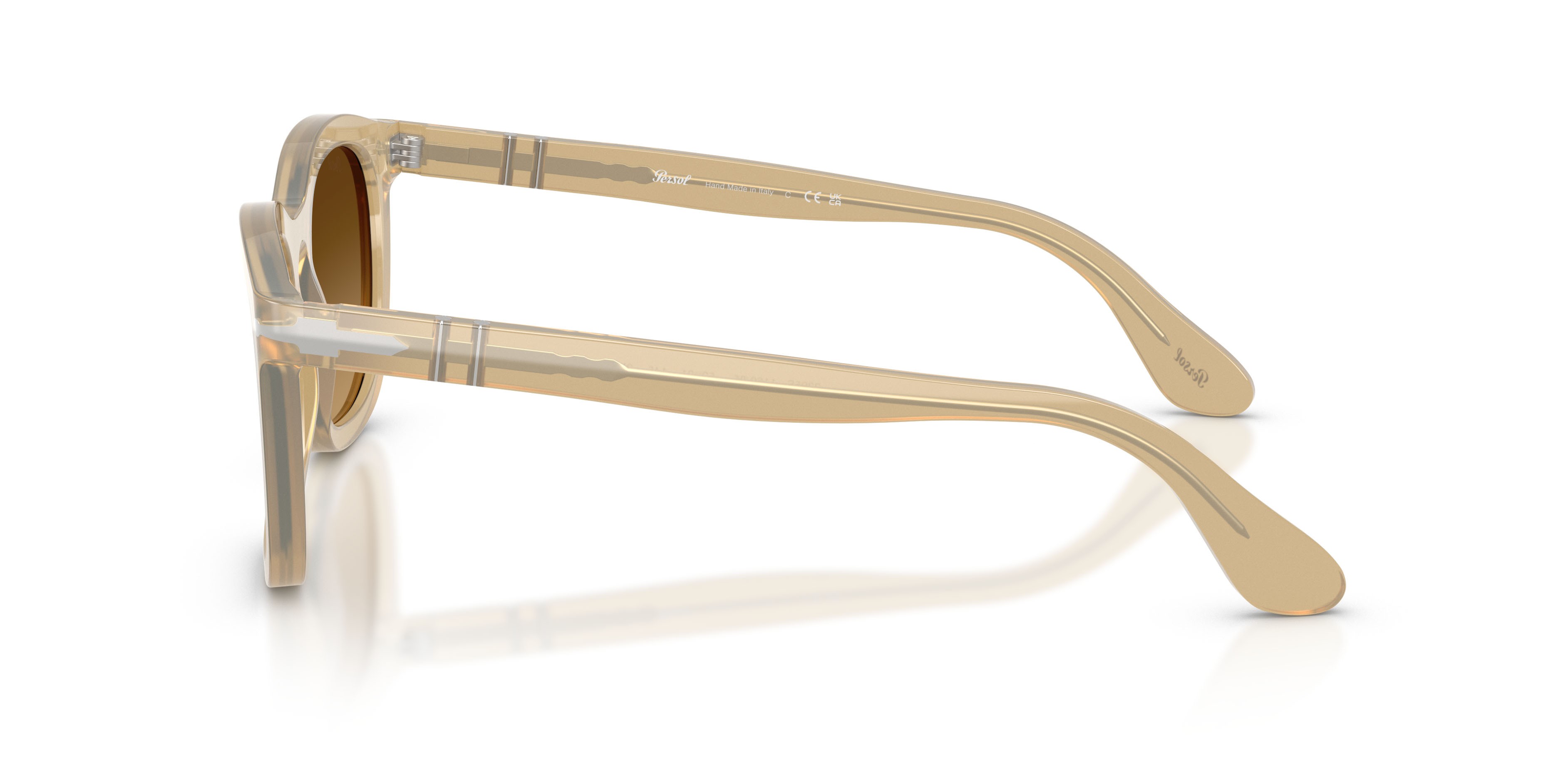 Sunglasses Persol PO 3395S (116985) color beige opalino shape pantos lenses marrone chiaro sfumato marrone scuro