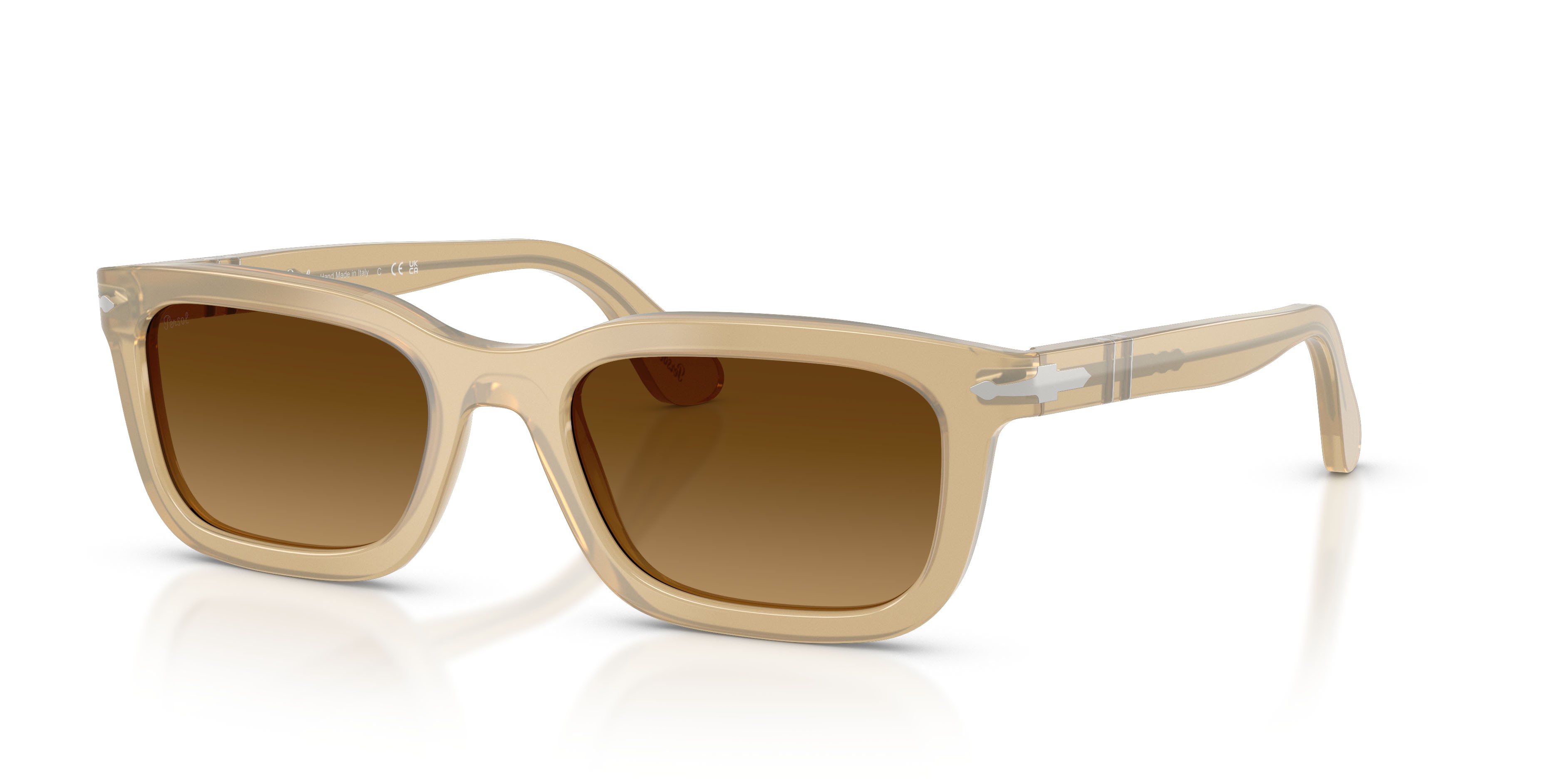 Occhiali da sole Persol PO 3396S (116985) colore beige opalino forma rettangolare lenti marrone chiaro sfumato marrone scuro