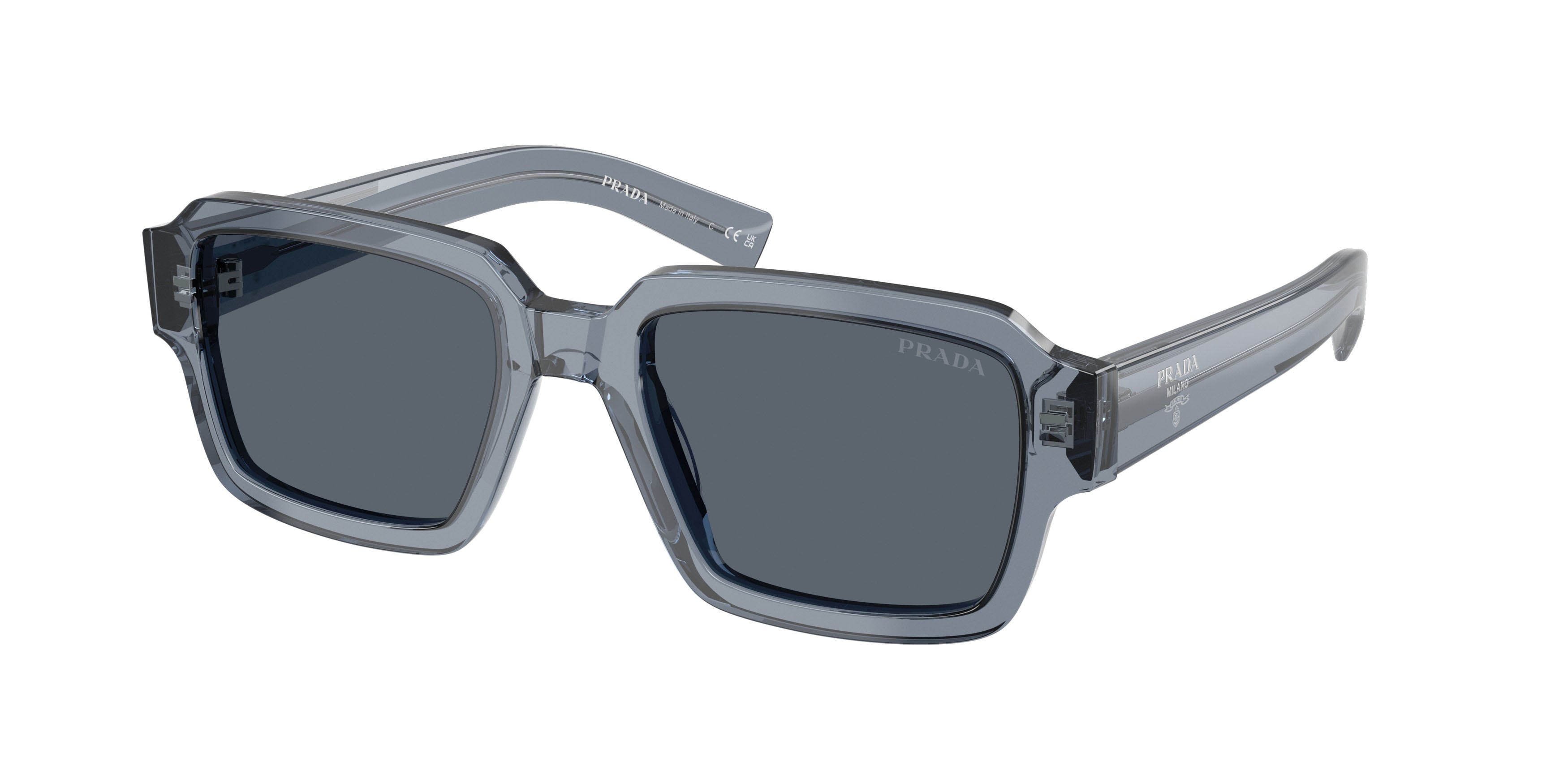 Occhiali da sole Prada PR 02ZS (17T07T) colore transparent ocean forma quadrato lenti blu scuro