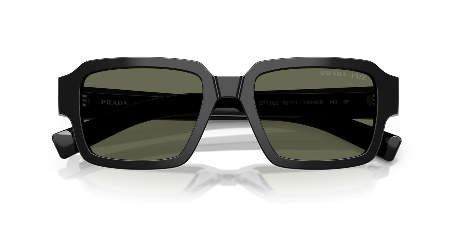 Occhiali da sole Prada PR 02ZS (1AB03R) colore nero forma quadrato lenti polar verde