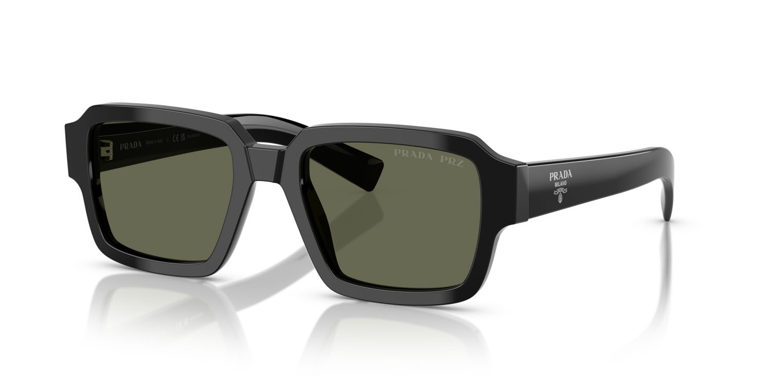 Occhiali da sole Prada PR 02ZS (1AB03R) colore nero forma quadrato lenti polar verde