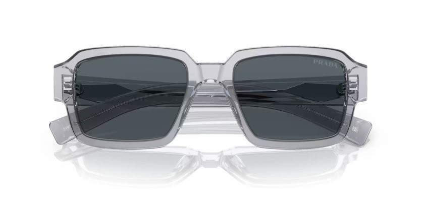Occhiali da sole Prada PR 02ZS (U430A9) colore grigio trasparente forma quadrato lenti blu